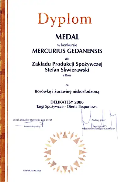 Dyplom MERCURIUS GEDANENSIS