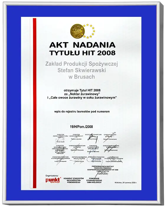 Akt nadania tytułu HIT 2008